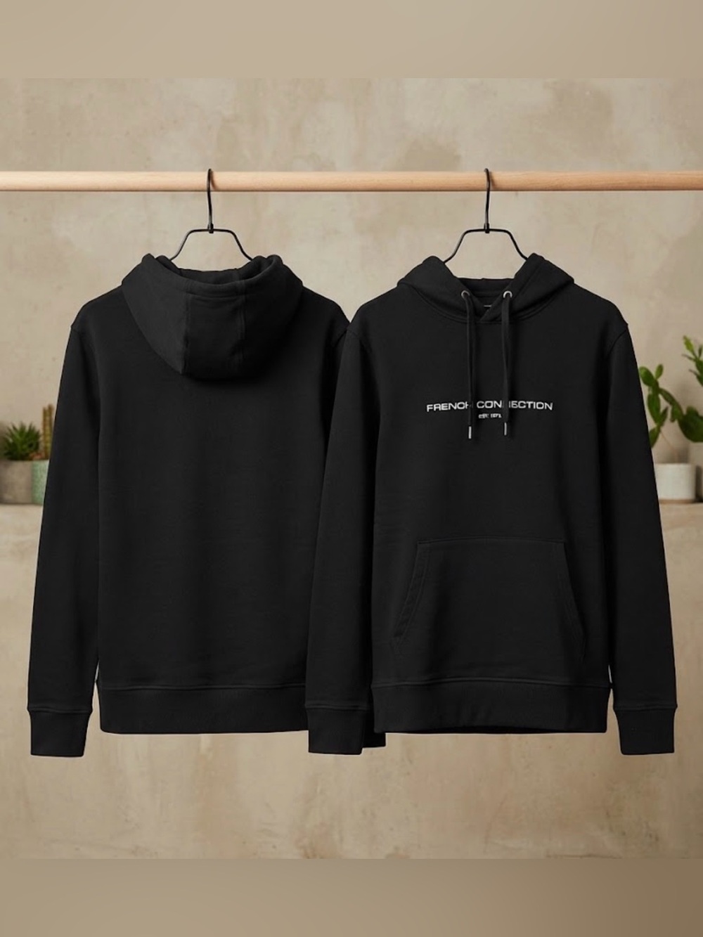 French Connection Black Logo Pullover Hoodie Sweatshirt Size Large L